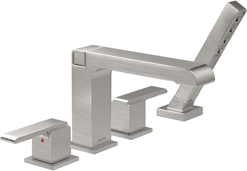 Delta Ara Roman Tub Faucet with Hand Shower, Brushed Nickel Deck Mount Bathtub Faucet, Stainless T4767-SS (Valve Not Included)