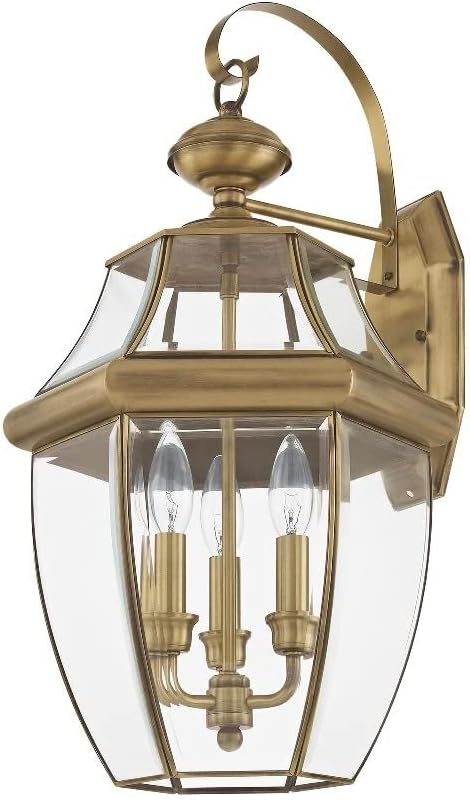 Livex Lighting 2351-91 Outdoor Wall Lantern with Clear Beveled Glass Shades, Brushed Nickel