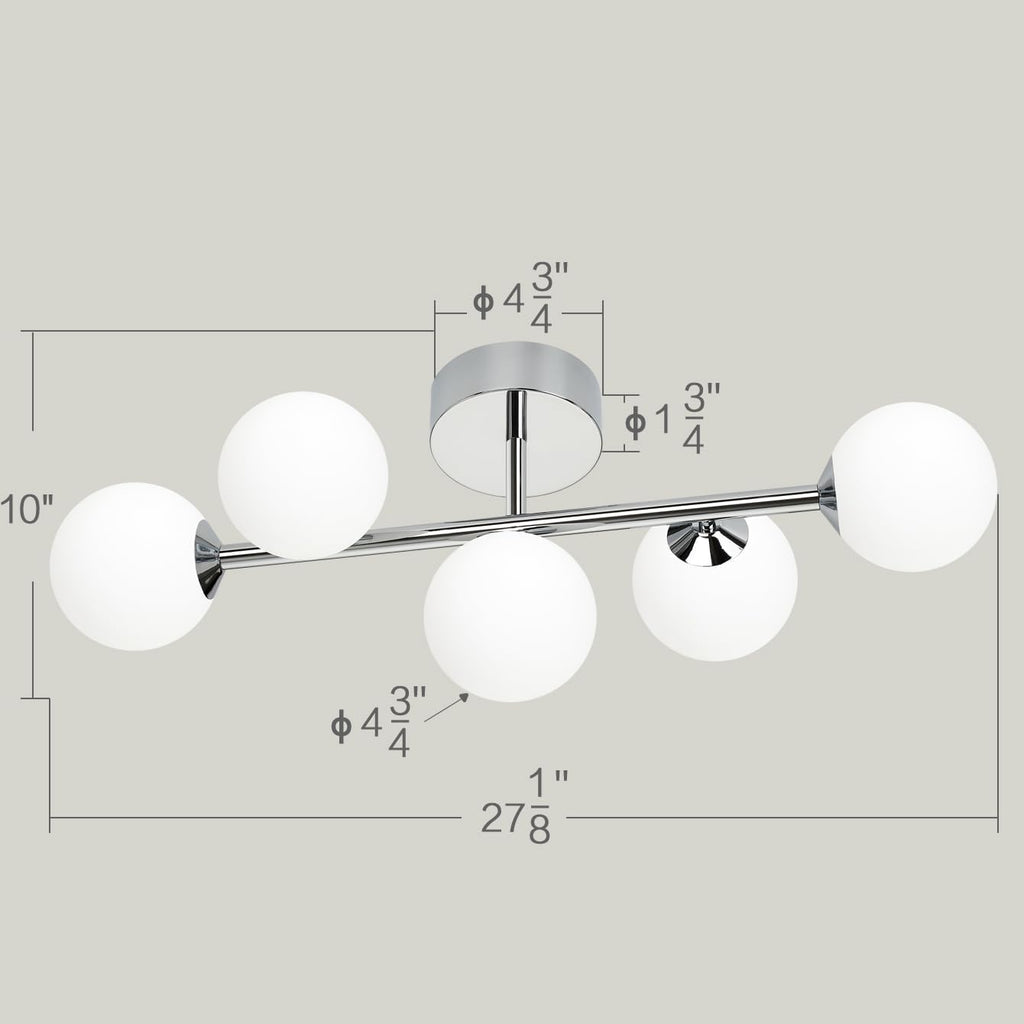 Mid Century Modern Bathroom Vanity Lights - 5-Light Chrome Dimmable LED Fixtures with Frosted Milk Glass, Wall Sconces Included