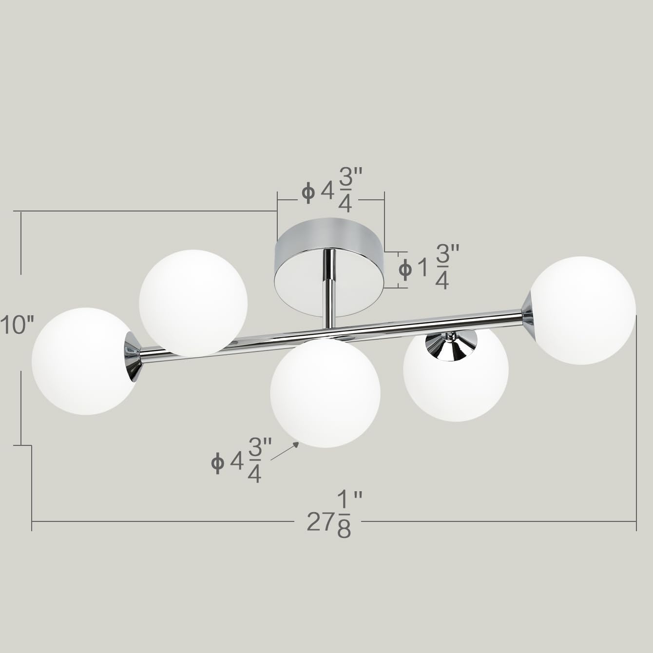 Mid Century Modern Bathroom Vanity Lights - 5-Light Chrome Dimmable LED Fixtures with Frosted Milk Glass, Wall Sconces Included