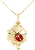 forme di Lucchetta - 14k Gold Ladybug on Four Clover Leaf Pendant | Box Chain 16+2 Inch | Women's Girl's Necklace from Italy
