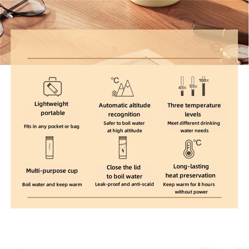 300Ml Small Travel Portable Electric Kettle, Personal Hot Water Boiler 304 Stainless Steel, Nano Heat Pipe Automatic Adjustment of Boiling Point for Travel