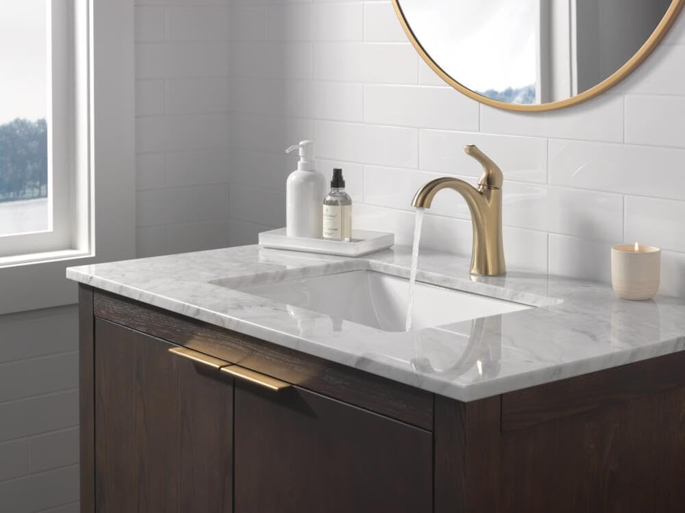 Delta Arvo Brushed Gold Bathroom Faucet 1 Hole, Single Hole Bathroom Sink Faucet for Vanity, Push-Pop Drain Assembly, Champagne Bronze 15840LF-CZ