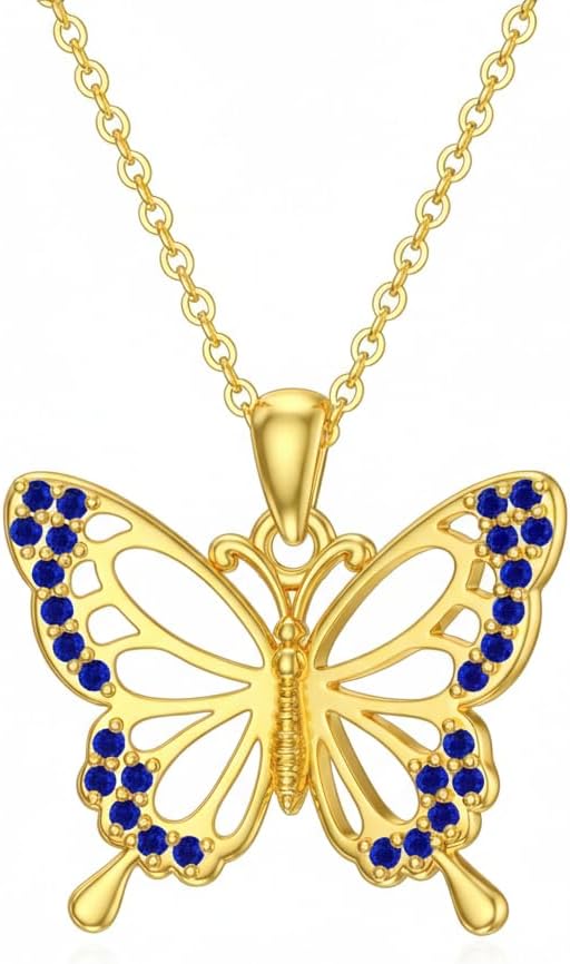 DOVRAN Real Solid Gold Birthstone Butterfly/Dragonfly/Bee/Hummingbird Necklace for Women Yellow Gold Animal Pendant for Christmas Dainty Jewelry Birthday Gifts for Mom Wife