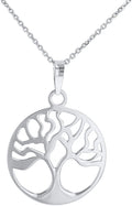 Jewelry America Solid 14k White Gold Tree of Life Disk Chain Pendant Necklace