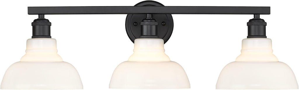 Golden Lighting Yep Carver 3-Light Vanity in Matte Black and Vintage Milk Glass