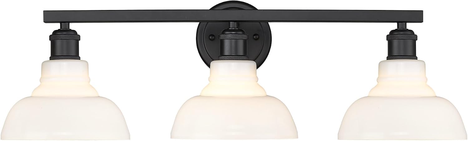 Golden Lighting Yep Carver 3-Light Vanity in Matte Black and Vintage Milk Glass