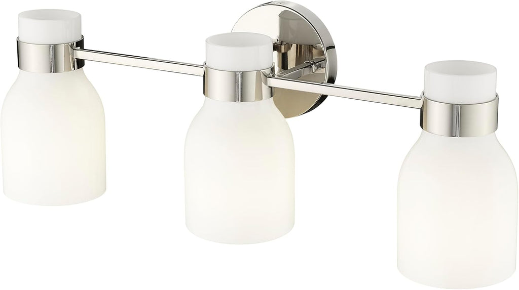 ML Lighting | Corella Collection | 23003-PN | Indoor 3 Light Vanity in Polished Nickel with Opal Shiny Glass Shade | Elegant and Versatile Design for Any Bathroom