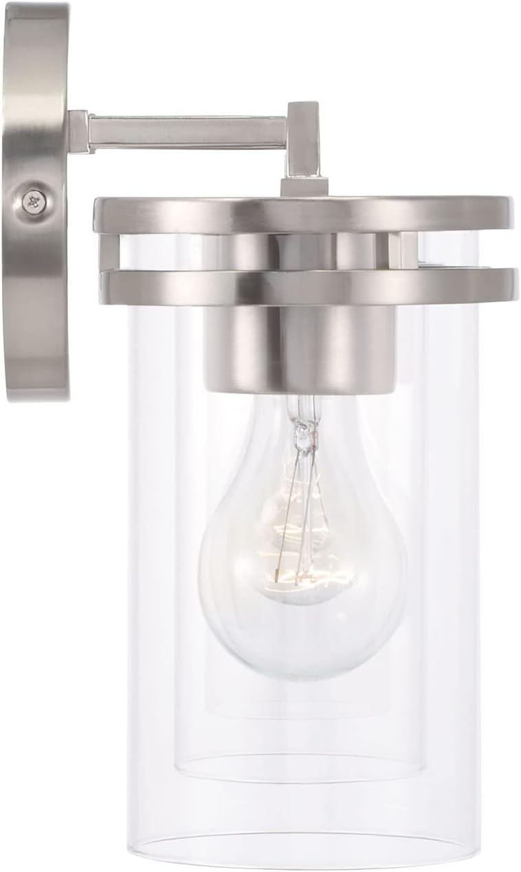 HomePlace by Capital Lighting 148731BN-539 Fuller Transitional Clear Glass Cylinder Vanity Light for Bathroom, 3-Light 300 Total Watts, 10' H x 24' W, Brushed/Satin Nickel