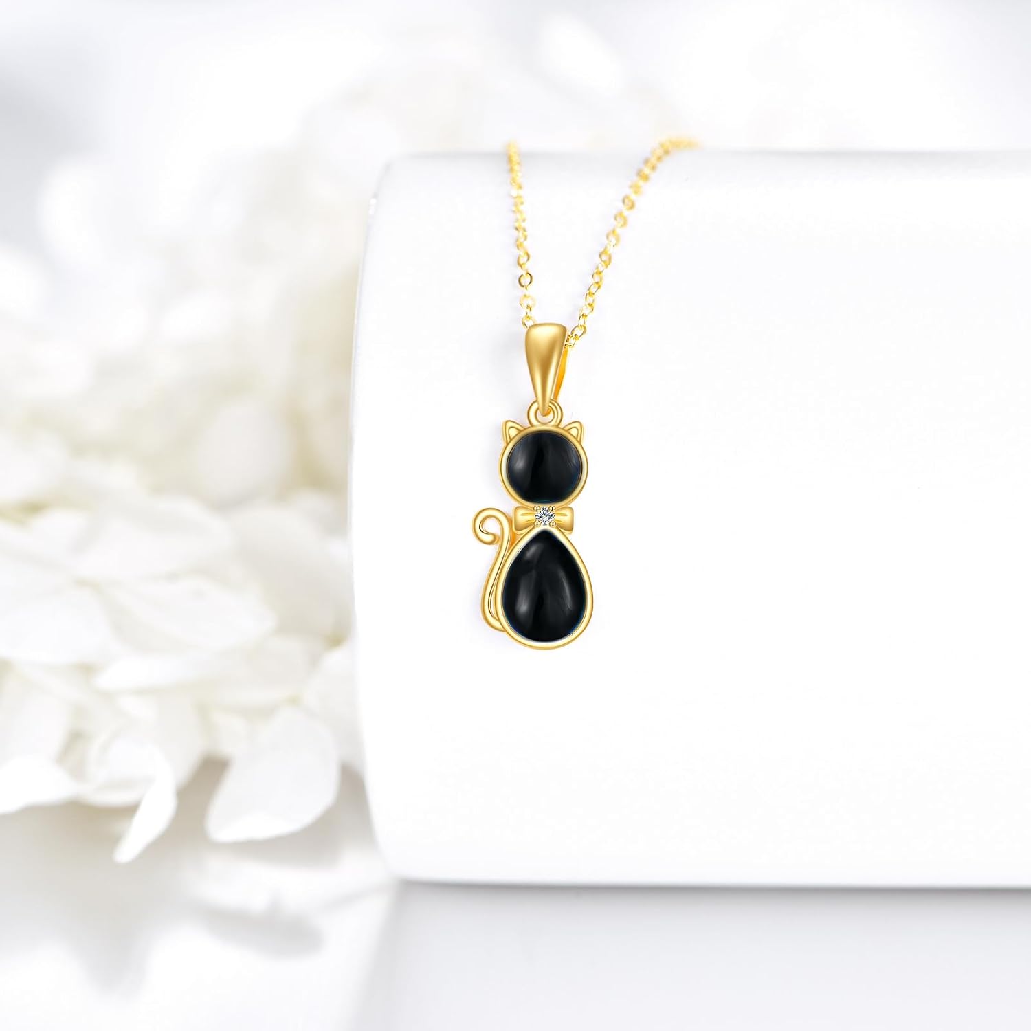 DOVRAN 14K Solid Gold Cat/Butterfly/Heart/Teardrop Necklace for Women 14K Gold Opal/Lapis Lazuli/Black Onyx Pendant Jewelry Gift for Women