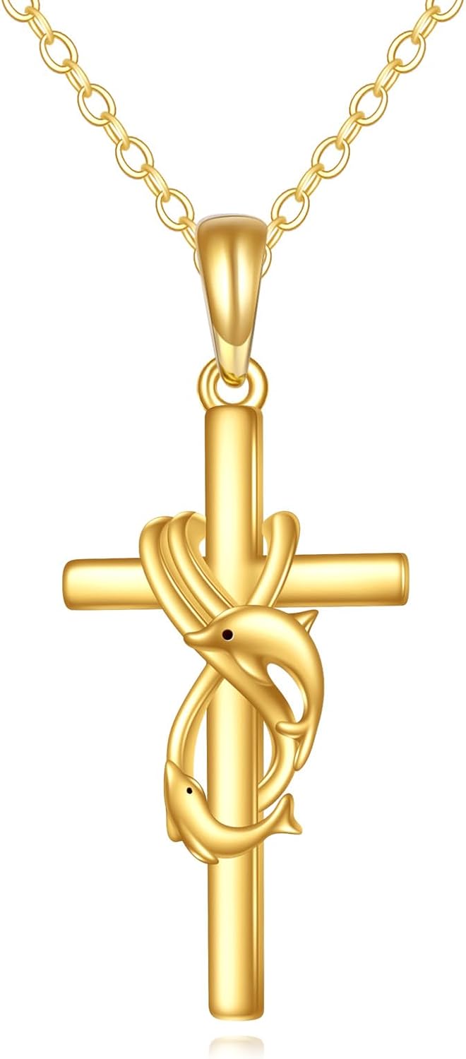 KECHO 14k Real Gold Cross Jewelry Gifts for Mother Grandma Sister Cross Pendant Necklace for Women