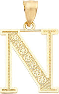 LoveBling 10K Yellow Gold Diamond Cut A to Z Alphabet Initial Letter Charm Necklace Pendant (Small Size)