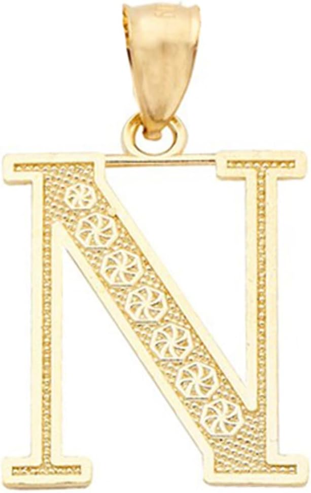 LoveBling 10K Yellow Gold Diamond Cut A to Z Alphabet Initial Letter Charm Necklace Pendant (Small Size)