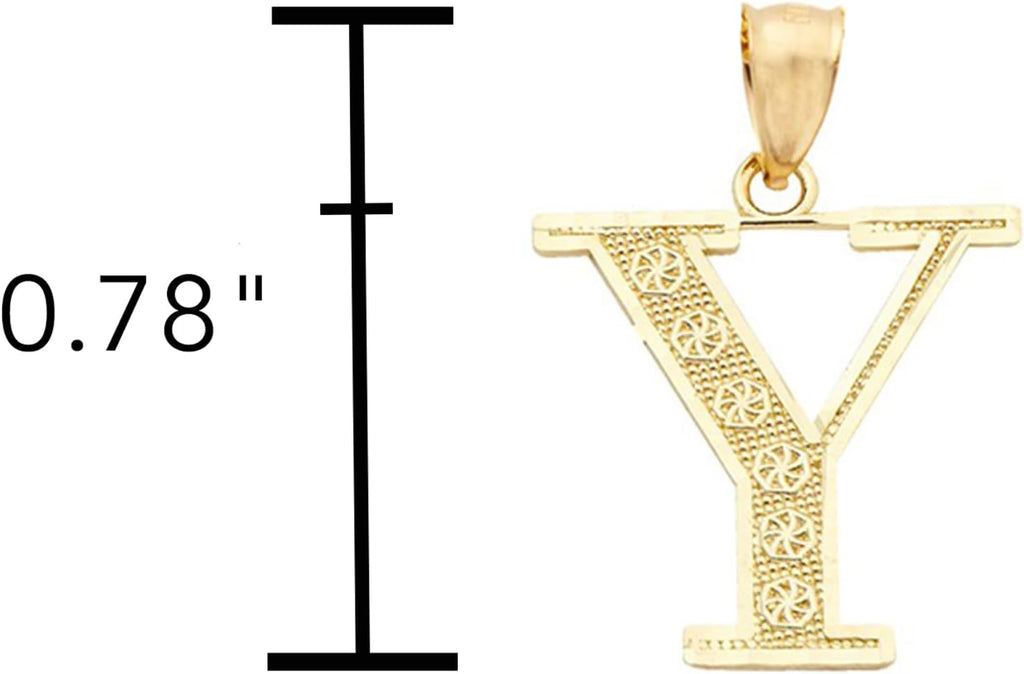 LoveBling 10K Yellow Gold Diamond Cut A to Z Alphabet Initial Letter Charm Necklace Pendant (Small Size)