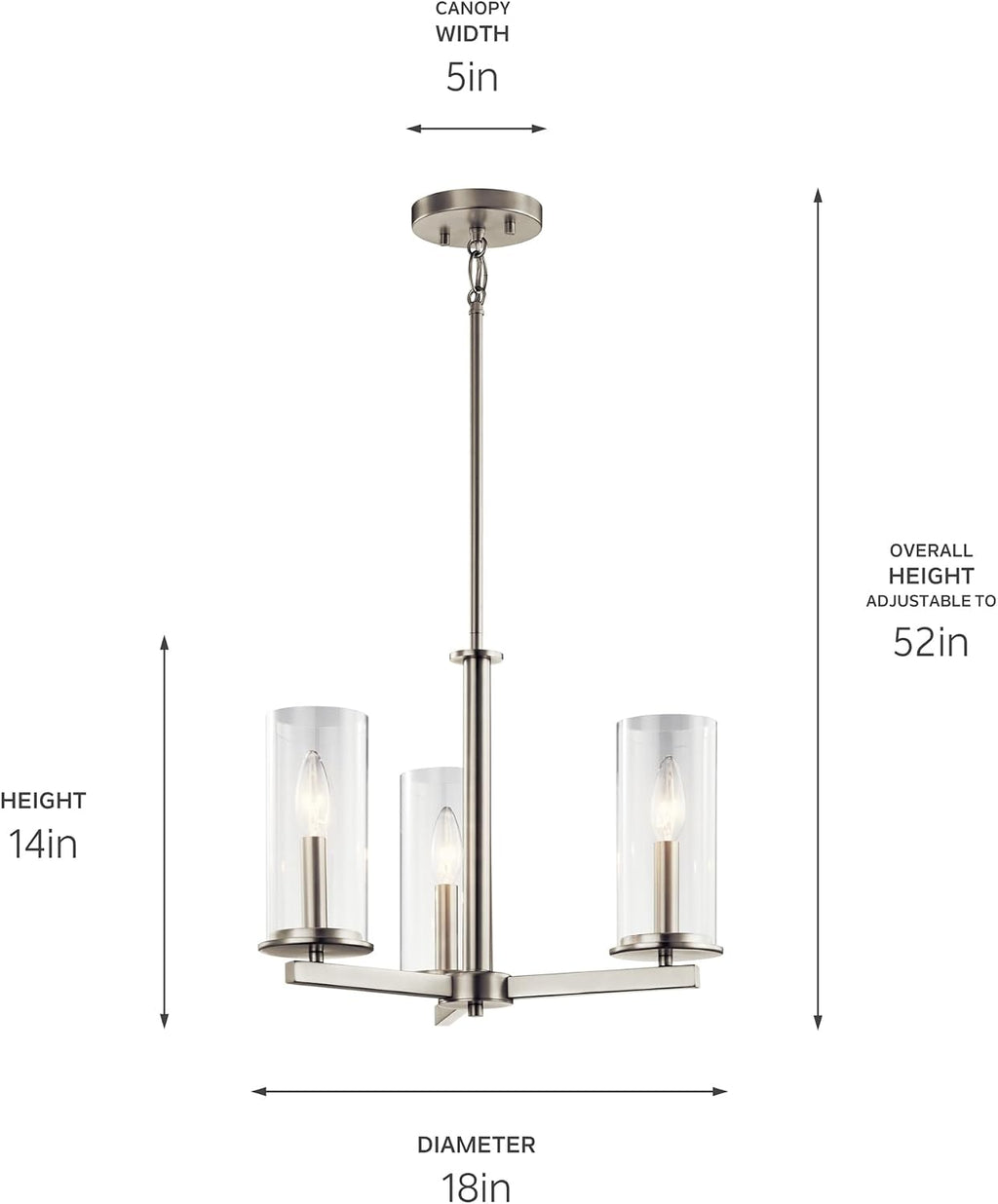 KICHLER Crosby 13.75' 3 Light Convertible Chandelier with Clear Glass Brushed Nickel
