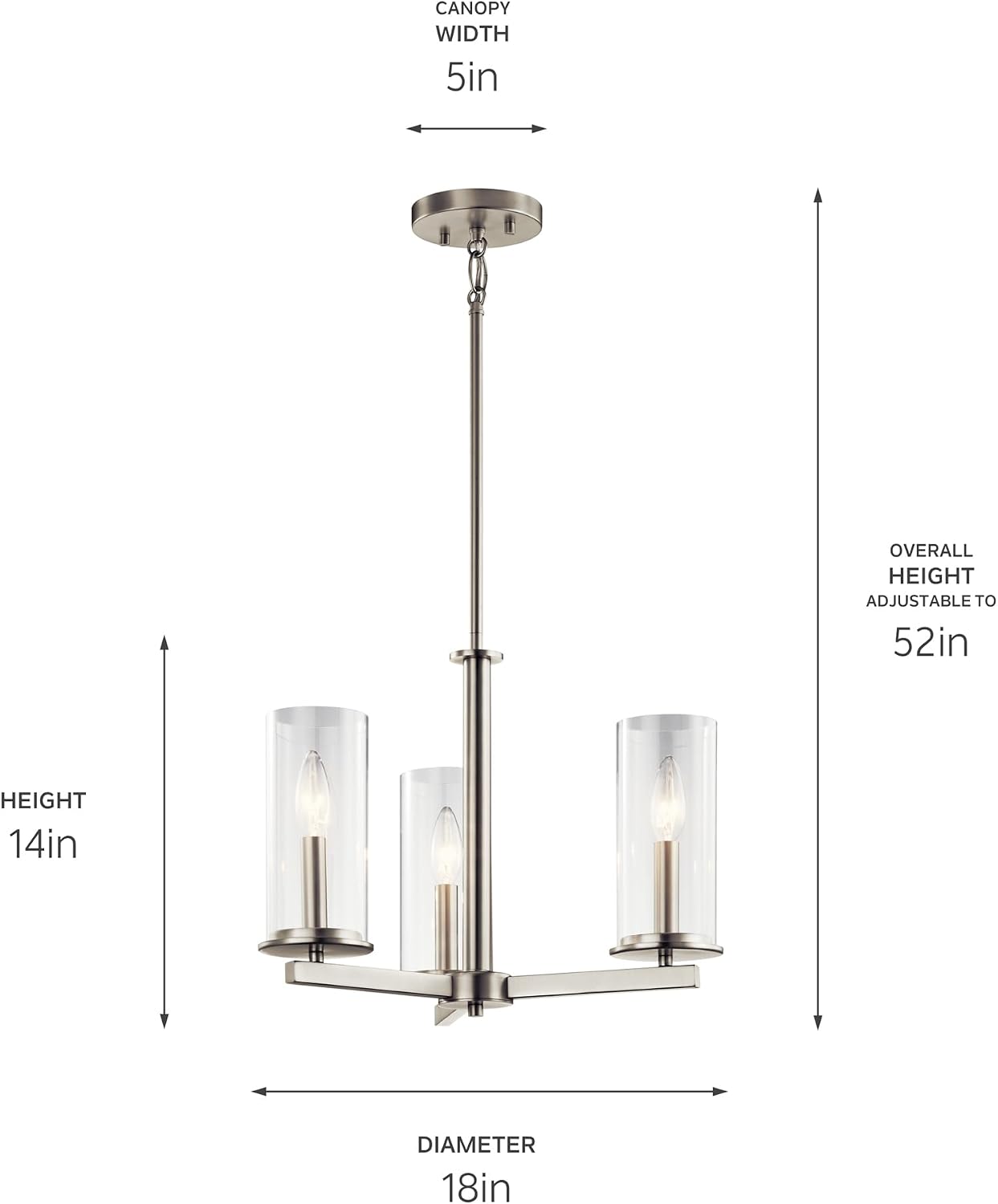 KICHLER Crosby 13.75' 3 Light Convertible Chandelier with Clear Glass Brushed Nickel