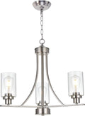 BONLICHT Contemporary Chandelier 3 Light Brushed Nickel Modern Lighting Fixtures Hanging Clear Glass Shades Pendant Light Classic Ceiling Lamp for Kitchen Dinging Room Living Room Bedroom Hallway