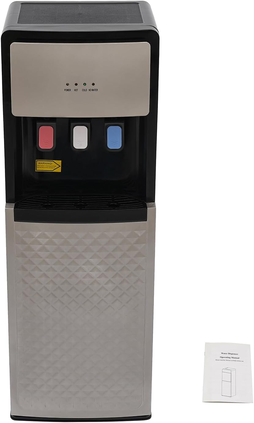 110V Bottom Loading Water Cooler Dispenser, Floor Standing Hot and Cold Water Dispenser with 3-Temperature Settings, Suitable for Home and Office (Silver Grey)