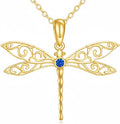 DOVRAN Real Solid Gold Birthstone Butterfly/Dragonfly/Bee/Hummingbird Necklace for Women Yellow Gold Animal Pendant for Christmas Dainty Jewelry Birthday Gifts for Mom Wife