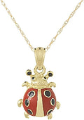 14k Yellow Gold Animal Charm Necklace Pendant, 3-D Enamel Ladybug Charm Necklace Pendant, with 18 Inch Chain