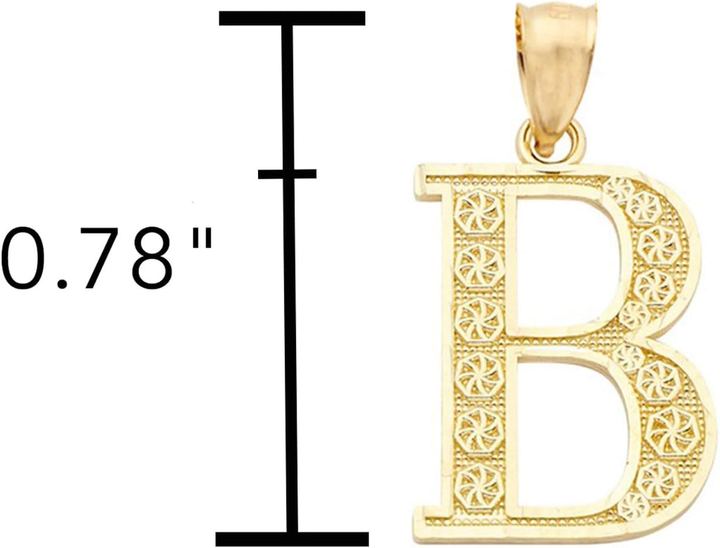 LoveBling 10K Yellow Gold Diamond Cut A to Z Alphabet Initial Letter Charm Necklace Pendant (Small Size)