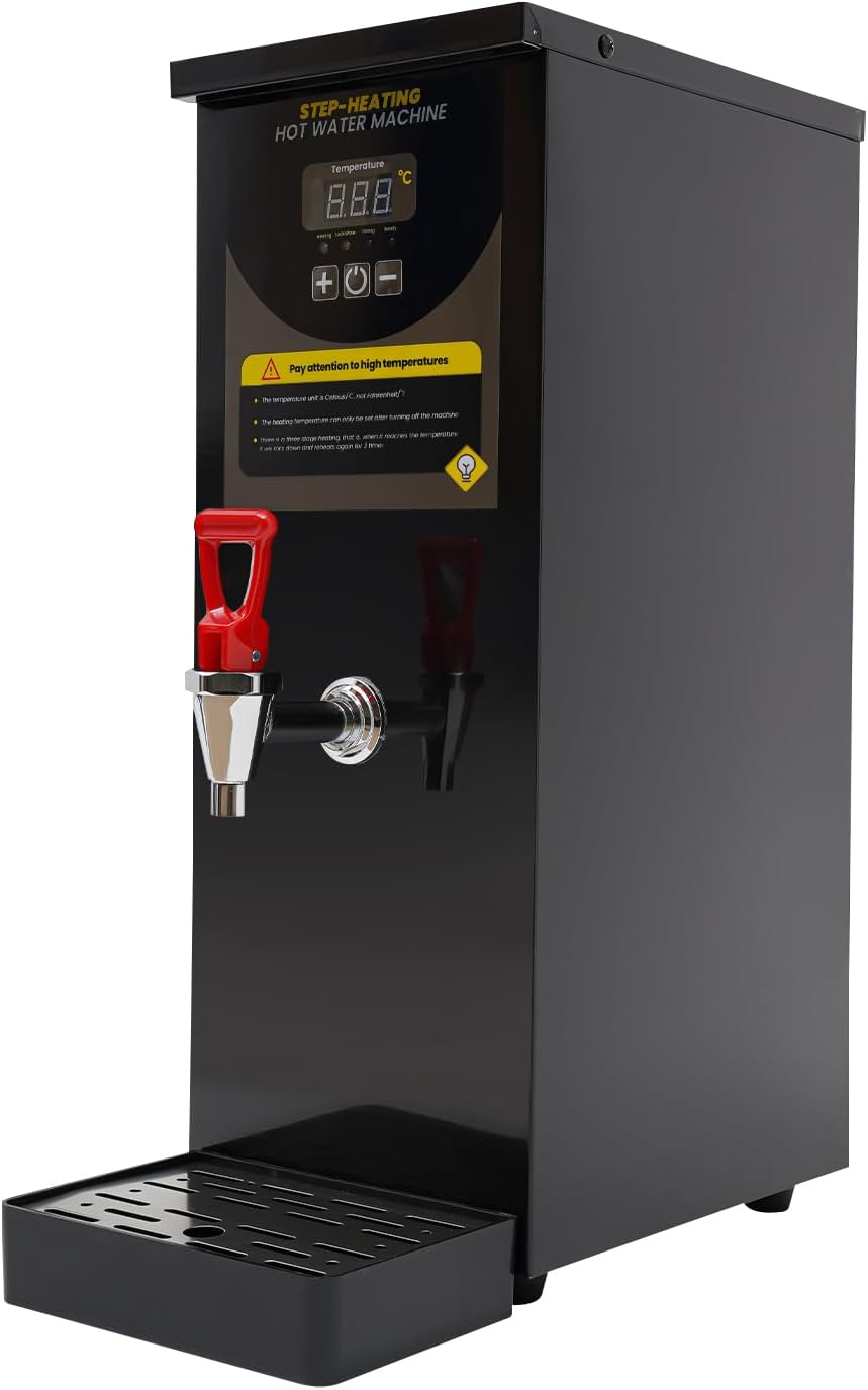 DYNAMI Commercial Hot Water Dispenser,2KW 35L/H Large Electric Water Boiler 304 Stainless Steel Hot Water Machine, Adjustable Temperature,Intelligent Step Heating(8L/2.1gal,Black)