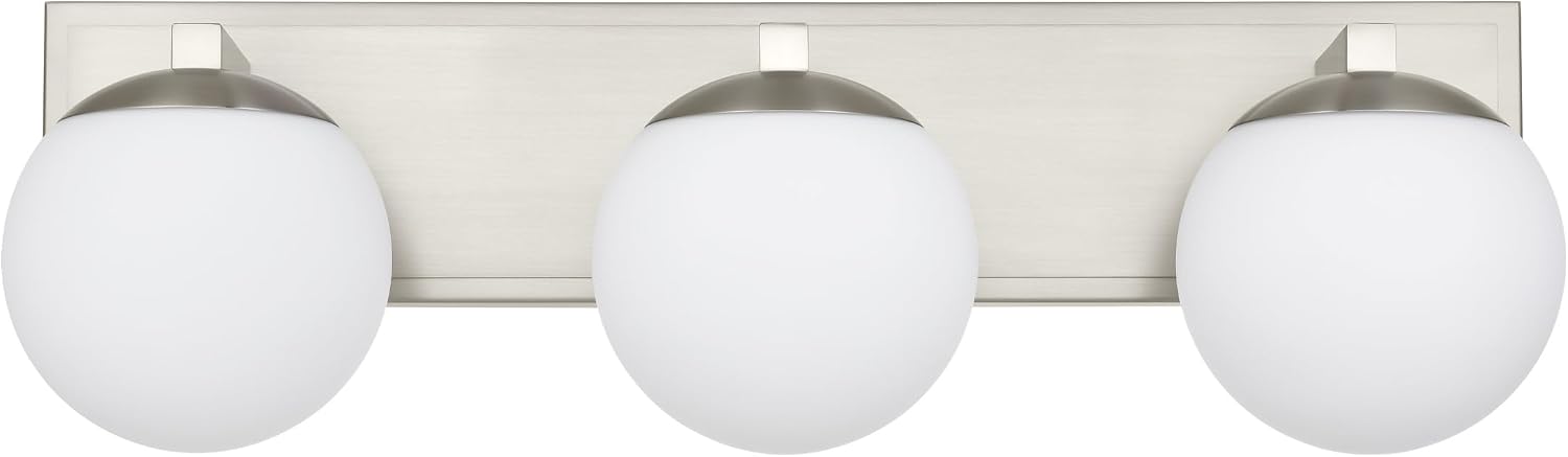 Bathroom Vanity Light Fixtures, 3-Light Globe Bathroom Lighting Fixtures Over Mirror, Modern Wall Lights for Living Room, Long Backplate, Standard E26 Base, Brushed Nickel