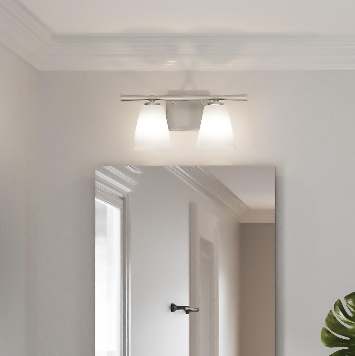 Quoizel Brindley Bath Vanity Lights, 16 Inch 2-Light Brushed Nickel Transitional Bathroom Lighting Fixtures Over Mirror, Opal Etched Glass Shades, Wall Mount Light for Bathroom
