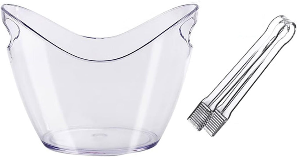Ice Bucket Clear Acrylic Ice Bucket with Ice Tongs, 8 Liter Plastic Tub Oval Storage Bucket Ice Buckets for Drinks and Parties Plastic Wine Bucket, Beer Bucket, Champagne Bucket Keeps Ice Cold & Dry (