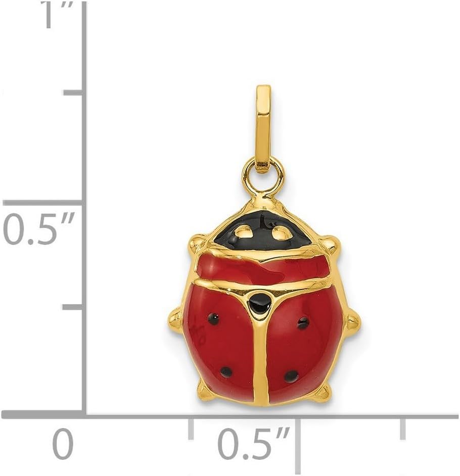 JewelryWeb 14k Yellow Gold Hollow Polished Enameled Ladybug Charm 19x11mm Wide Pendant Necklace for Women