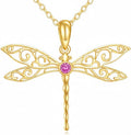 DOVRAN Real Solid Gold Birthstone Butterfly/Dragonfly/Bee/Hummingbird Necklace for Women Yellow Gold Animal Pendant for Christmas Dainty Jewelry Birthday Gifts for Mom Wife