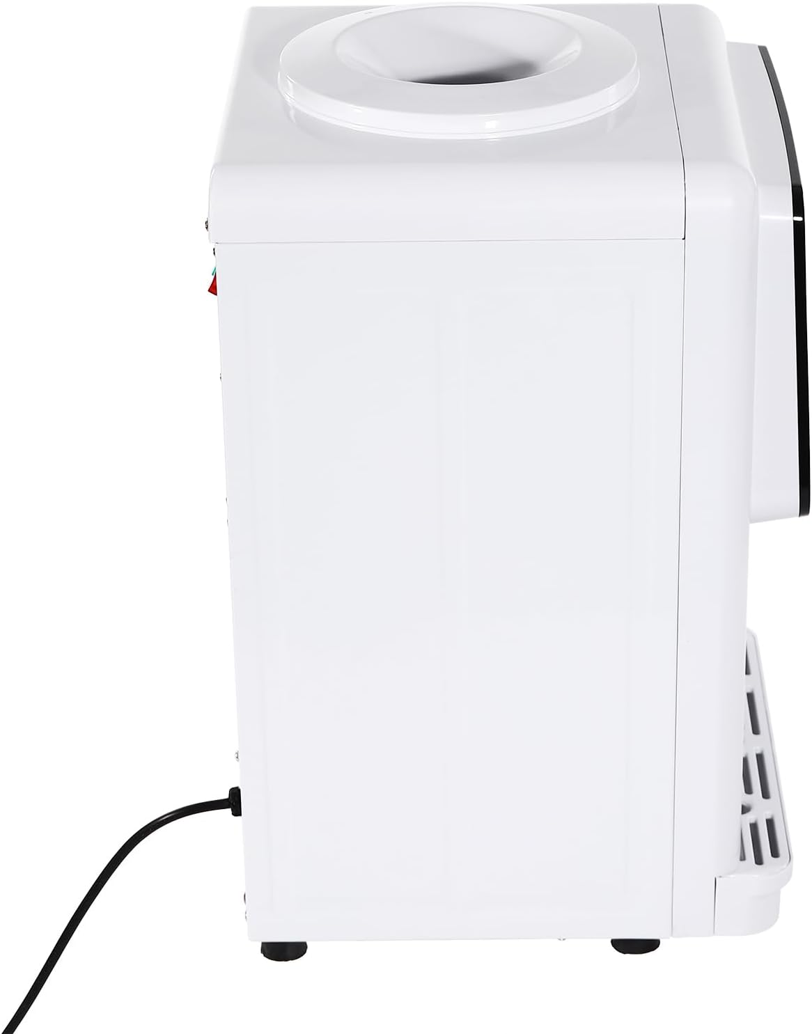 Countertop Hot and Cold Water Cooler Dispenser 575W Top Loading Tabletop Water Cooler Dispenser with 3 Water Outlets, Detachable Bucket Seat & Drip Tray, Safety Lock for 1.2-5 Gallon Bottle