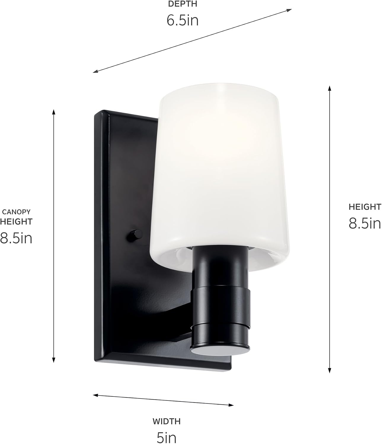 Kichler Adani 1-Light Wall Sconce, Modern Light with Opal Glass in Black, for Bathroom, Powder Room, Kitchen, Bedroom, or Hallway (8.5' x 5'), 55174BK