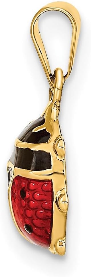 JewelryWeb 14k Gold Polished Red Black Enamel Ladybug Pendant Necklace 10x8mm Wide Pendant for Women