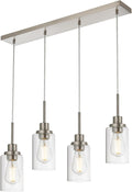 4-Lights Pendant Light Fixtures, Modern Brushed Nickel Kitchen Island Lighting with Clear Glass Shade, Adjustable Hanging Ceiling Lamp