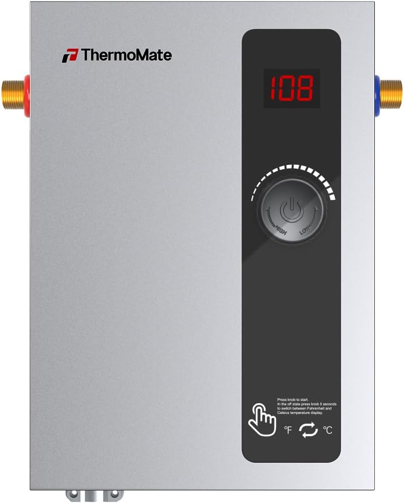 ThermoMate Tankless Water Heater Electric, 11kW 240 Volt On Demand Instant Hot Water Heater for Point of Use, Self-Modulating LED Display Knob Control, ETL Certified, 2.15GPM at 35°F Rise