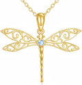 DOVRAN Real Solid Gold Birthstone Butterfly/Dragonfly/Bee/Hummingbird Necklace for Women Yellow Gold Animal Pendant for Christmas Dainty Jewelry Birthday Gifts for Mom Wife