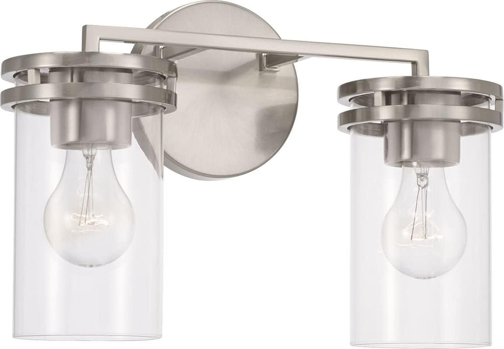HomePlace by Capital Lighting 148721BN-539 Fuller Transitional Clear Glass Cylinder Vanity Light for Bathroom, 2-Light 200 Total Watts, 10' H x 14' W, Brushed/Satin Nickel