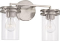 HomePlace by Capital Lighting 148721BN-539 Fuller Transitional Clear Glass Cylinder Vanity Light for Bathroom, 2-Light 200 Total Watts, 10' H x 14' W, Brushed/Satin Nickel