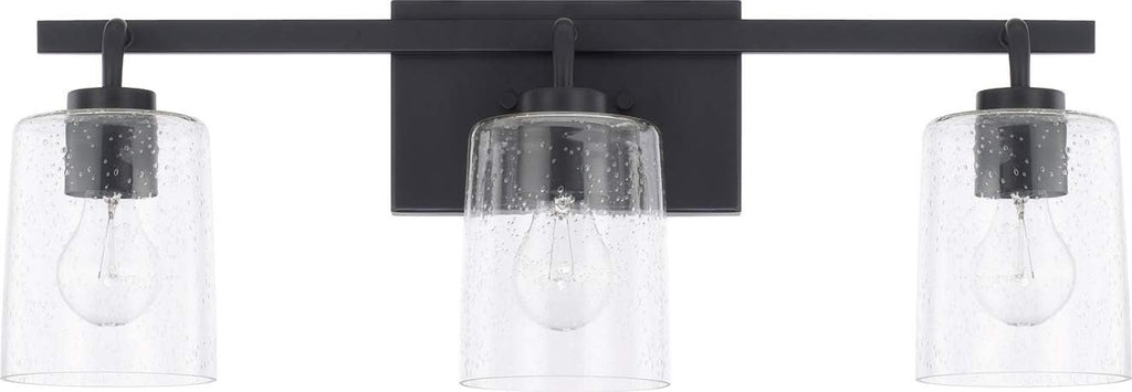 HomePlace Lighting 128531MB-449 Greyson Urban/Industrial Clear Seeded Glass Bathroom Vanity Wall Light, 3-Light 300 Total Watts, 9' H x 25' W, Matte Black