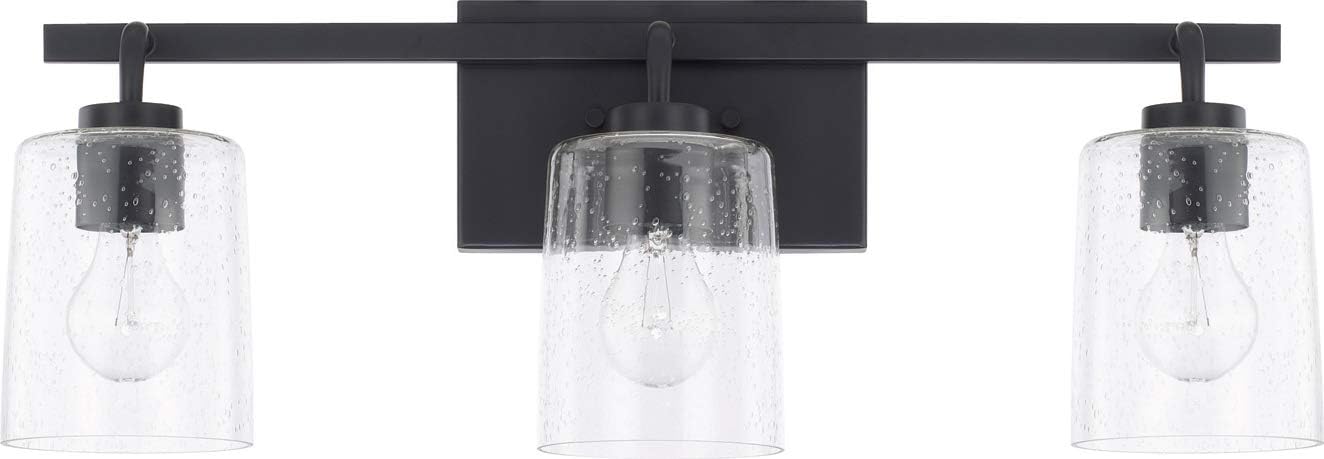 HomePlace Lighting 128531MB-449 Greyson Urban/Industrial Clear Seeded Glass Bathroom Vanity Wall Light, 3-Light 300 Total Watts, 9' H x 25' W, Matte Black