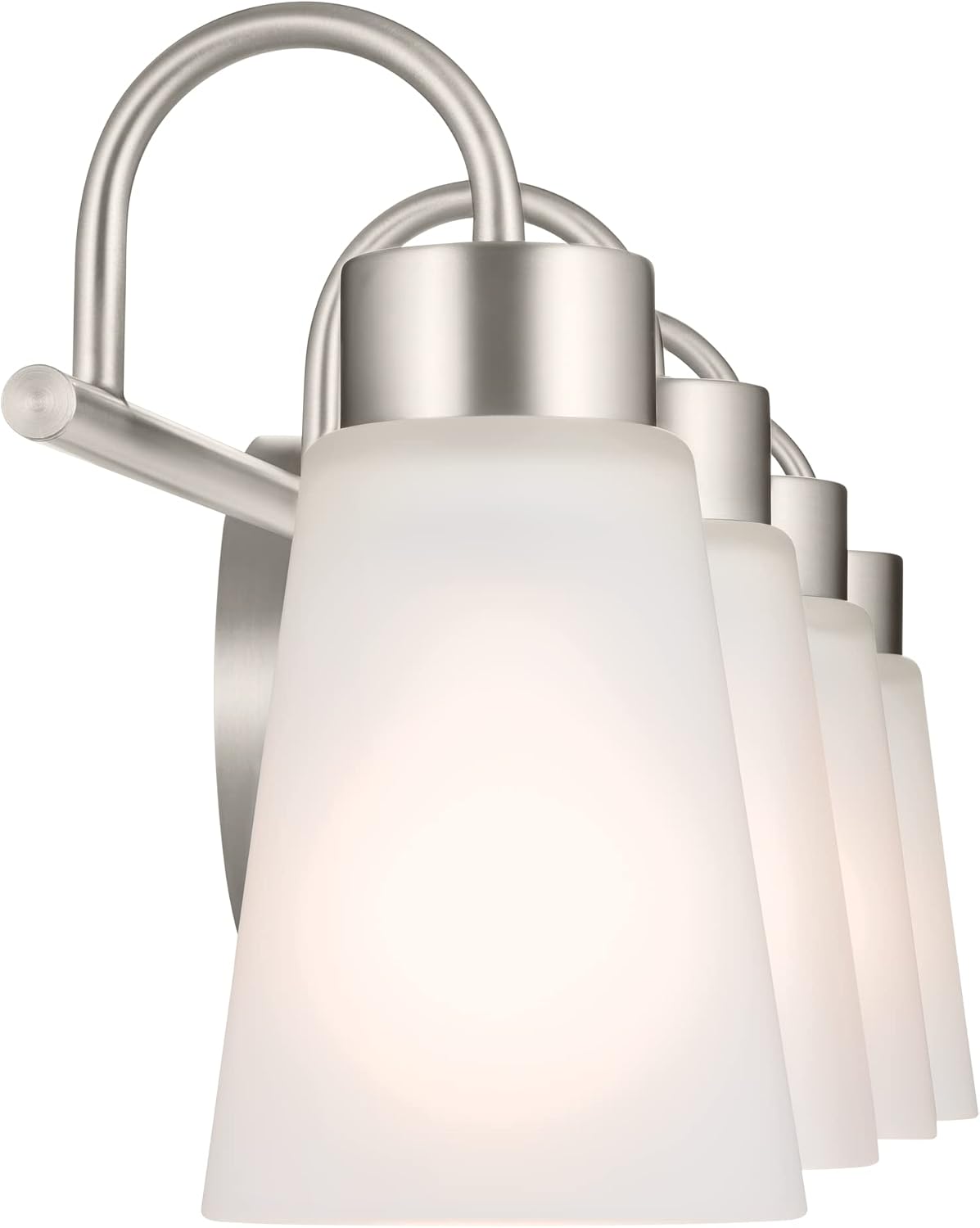 Kichler Erma 4-Light Bathroom Vanity Light Fixture with Satin Etched Glass Shades, Brushed Nickel Wall Mount over Mirror Lighting for Bathroom Vanity (32.5' x 8.5' x 6'), 55127NI