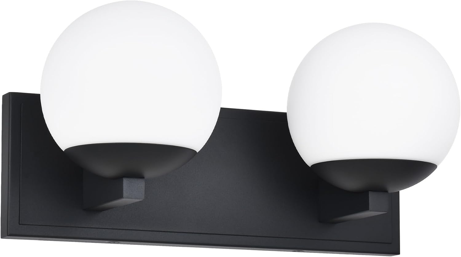 Black Bathroom Vanity Light Fixtures, 2-Light Globe Bathroom Lighting Fixtures Over Mirror, Modern Wall Lights for Living Room, Long Backplate, Standard E26 Base, Textured Black