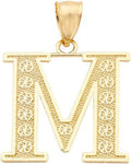 LoveBling 10K Yellow Gold Diamond Cut A to Z Alphabet Initial Letter Charm Necklace Pendant (Small Size)