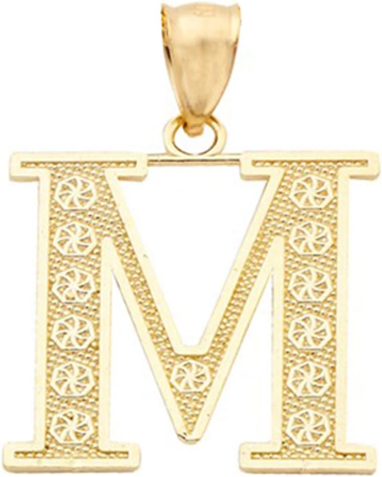 LoveBling 10K Yellow Gold Diamond Cut A to Z Alphabet Initial Letter Charm Necklace Pendant (Small Size)