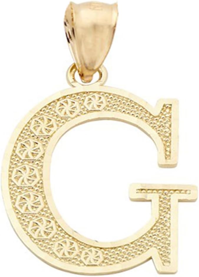 LoveBling 10K Yellow Gold Diamond Cut A to Z Alphabet Initial Letter Charm Necklace Pendant (Small Size)