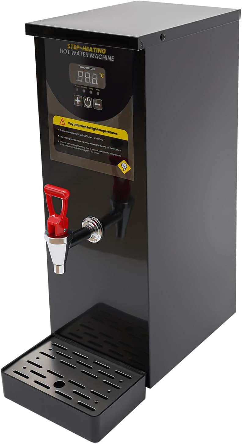 DYNAMI Commercial Hot Water Dispenser,2KW 35L/H Large Electric Water Boiler 304 Stainless Steel Hot Water Machine, Adjustable Temperature,Intelligent Step Heating(8L/2.1gal,Black)