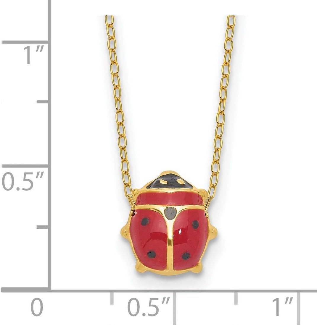JewelryWeb 14k Yellow Gold Polished Enameled Ladybug Necklace Spring-Ring 9mm Wide Pendant Necklace for Women