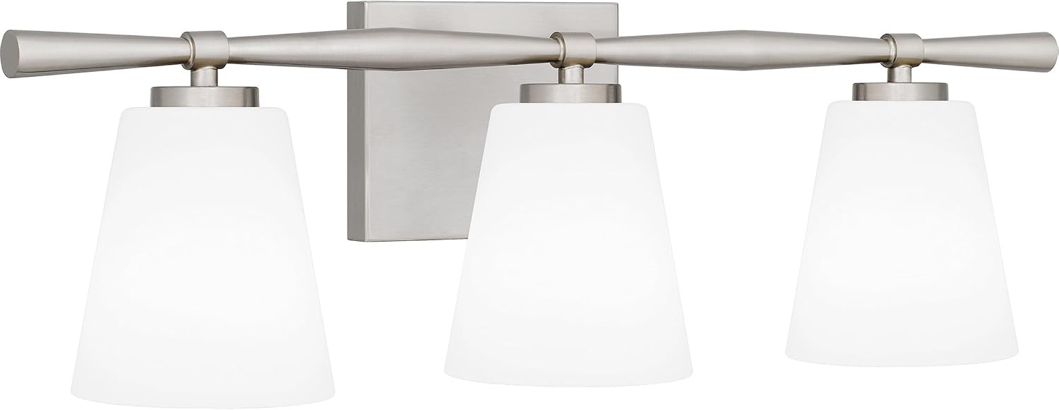 Quoizel Brindley Bath Vanity Lights, 23 Inch 3-Light Brushed Nickel Transitional Bathroom Lighting Fixtures Over Mirror, Opal Etched Glass Shades, Wall Mount Light for Bathroom