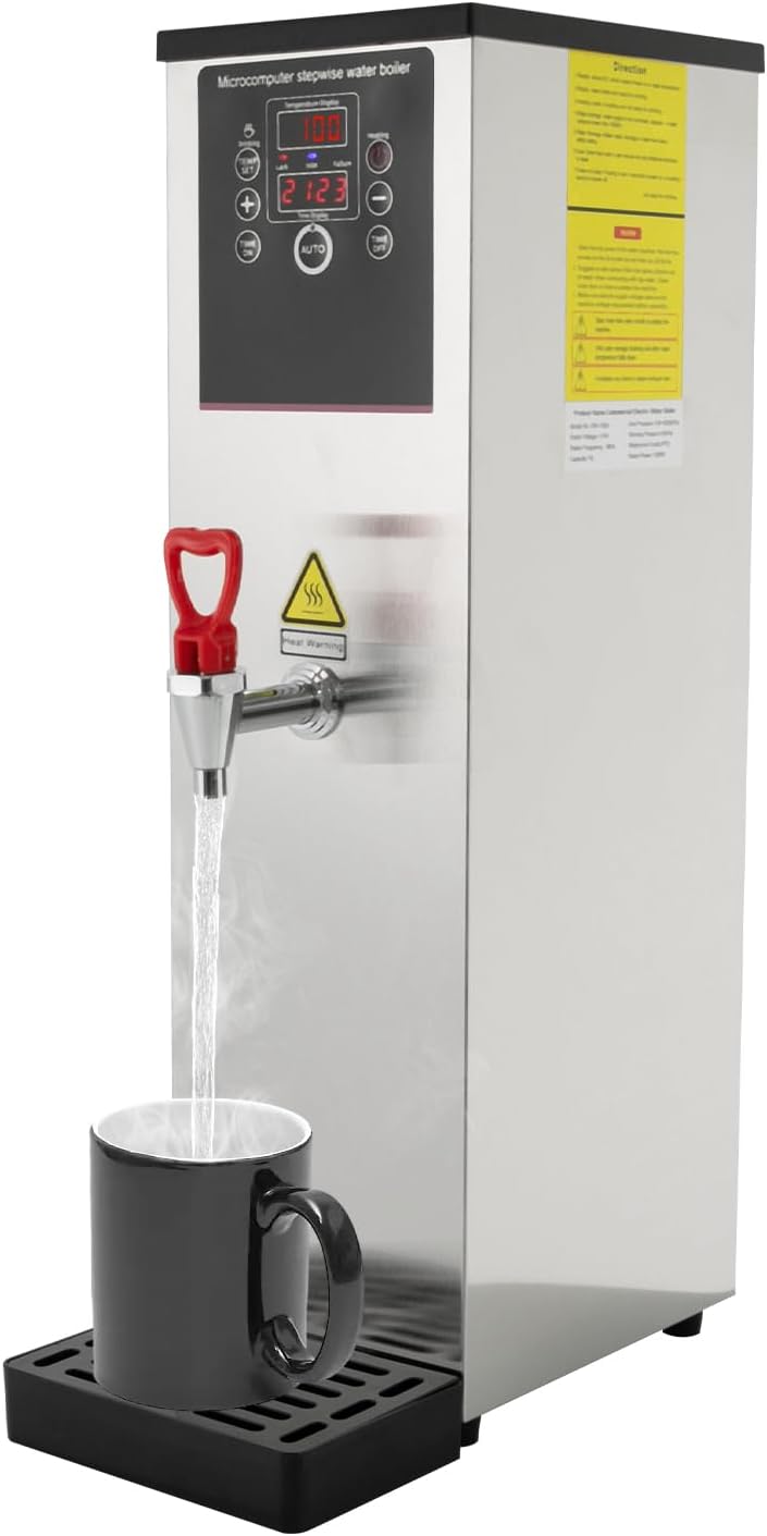 Commercial Hot Water Dispenser, 2500W Electric Water Boiler Machine Step-Heating for Hotel, Restaurant, Office, Cooking Tea|Coffee|Milk Tea, 15L/3.96Gal Capacity, Stainless Steel, Silver